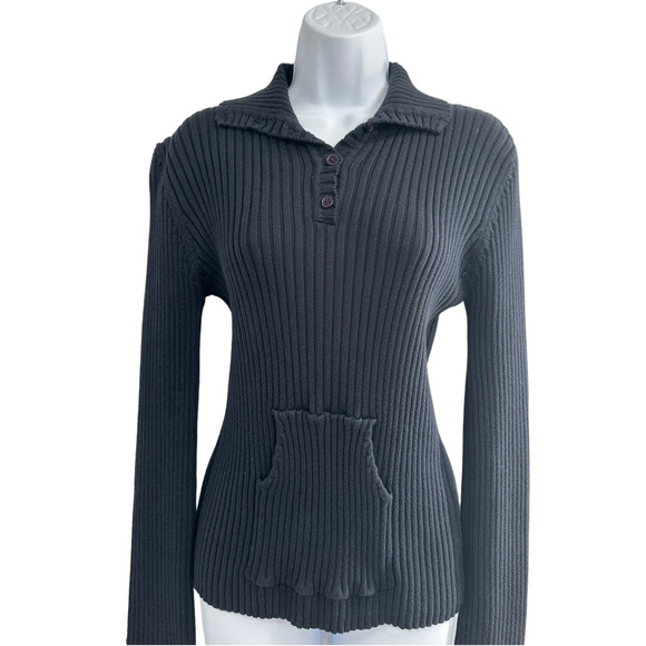 Club Monaco Black Ribbed Collared Sweater Medium‎ - Picture 1 of 8